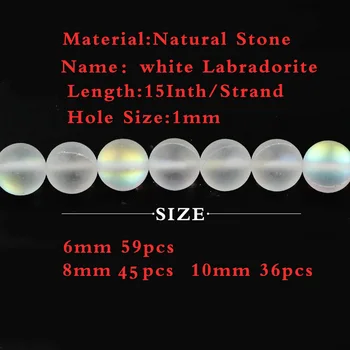Natural Alb Mat Flash Cristal Piatra lunii, Labradorit Rotund Margele Vrac Pentru a Face Bijuterii DIY 6/8/10mm Brățară Colier
