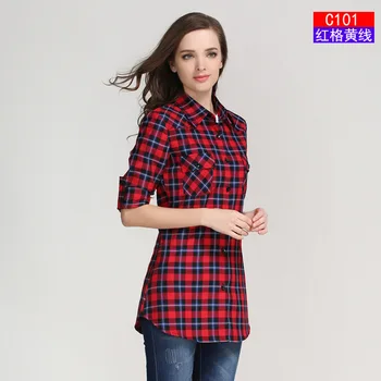 Noi De Vânzare Fierbinte Femei Bluze Camasi Lungi Singur Pieptul Carouri Cămașă De Bumbac Sălbatic Casual Streetwear Tricou Femei Plus Dimensiune Bluza