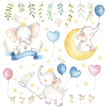 Desene animate Elefant Mic Lună Stele Autocolante de Perete Dormitor Copii, camera Copilului Fundal Decor de Perete Amovibil Decalcomanii de Perete de Arta picturi Murale