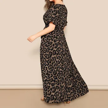 Rochii de moda pentru Femei Sexy Plus Size Leopard Print V-Neck Maneca Scurta Bandaj Rochie casual de zi cu zi în stil de moda noua
