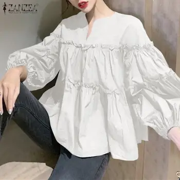 ZANZEA Moda Femei Puf de Lungă Maneca Cămașă Solide 2021 Primăvară Volane Bluza Femininas Munca de Partid, Blusas Mujer Stil coreean Topuri