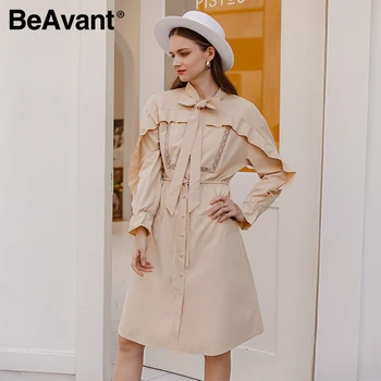 BeAvant Casual cu maneci lungi patchwork rochie de femei Elegant papion rochie ciufulit-O Linie de vacanță femei rochie midi de toamna 2020