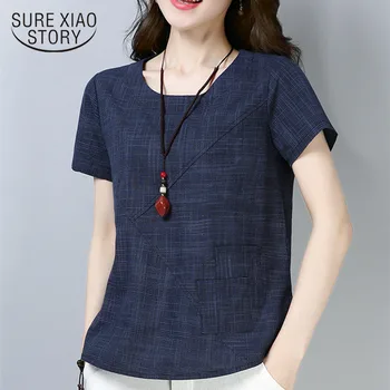 Femei Vara Bluze Vintage Lenjerie de pat din Bumbac pentru Femei Topuri Bluze Maneca Scurta pentru Femei Cămăși pentru Femei, Plus Dimensiune Îmbrăcăminte Blusas 2127