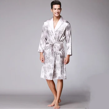 Mens Haina Mâneci Lungi pentru Bărbați Satin Halat de Mătase Chineză Dragon Print Kimono de Baie Rochie de Vara Halat de baie Halat de Noapte