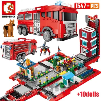 1547pcs City Camion de Foc Deforma Street View Blocuri Stația de Pompieri Pompier de Poliție Cifre Cărămizi Jucarii pentru Copii