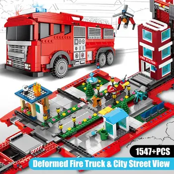 1547pcs City Camion de Foc Deforma Street View Blocuri Stația de Pompieri Pompier de Poliție Cifre Cărămizi Jucarii pentru Copii