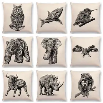 Ornate Perso Animale Totemuri Gratuit ia Credință Tatuaj Printuri Față De Pernă Decor Canapea Pernă Caz Bufnita Elefant Rechin, Urs