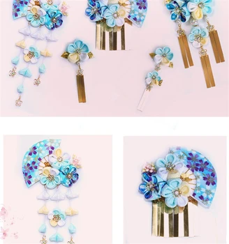 Fierbinte De Flori Pânză Frizură Kimono Japonez Accesorii Ac De Păr De Nunta Clasice Headwwear Sakura Hairwear Femeile Par Frizură