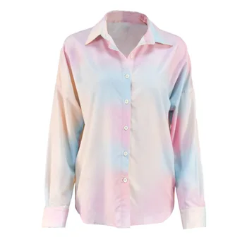 2020 Nou Tie Dye Print Shirt de Moda pentru Femei cu Maneca Lunga Bluze Single-Breasted Guler de Turn-down a Imprima mai Multe culori Vrac Top