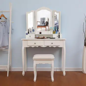 Dormitor Machiaj Seminte Europa Stil Dressing Masă, Scaun Alb Pictura Femeie Oglindă de Machiaj Salon Cu Scaun de Moda HWC