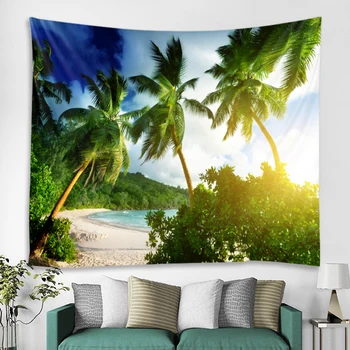 Plaja de nucă de cocos copac peisaj tapiserie de pădure scena de plaja pânză agățat de perete decor pânză agățat cortina de pânză agățat