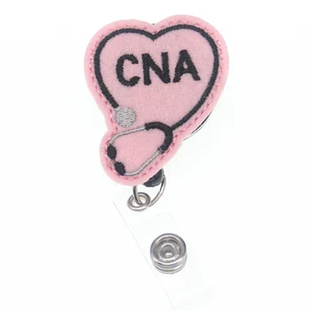 Roz in forma de inima asistenta RN insigna tambur retractabil simțit medicale CNA Stetoscop Asistenta Exihibiton Nume de ID Card Insigna Titularul cadouri