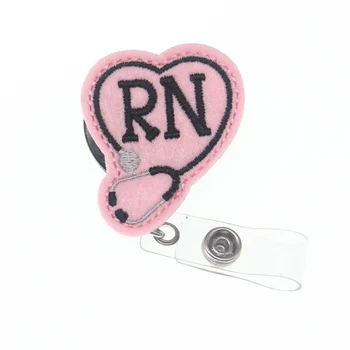 Roz in forma de inima asistenta RN insigna tambur retractabil simțit medicale CNA Stetoscop Asistenta Exihibiton Nume de ID Card Insigna Titularul cadouri