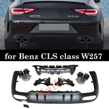 Pentru Mercedes-benz CLS-class W257 CLS500 CLS53 PP Spate Difuzor Bara Spate de Buze Cu Sfaturi de Evacuare Decor Masina Negru Mat