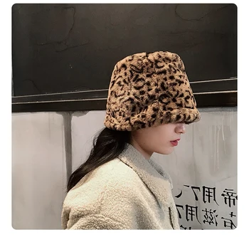 202009-JHMY iarna Pluș îngroșare a păstra cald Leopard de Imprimare de agrement doamna găleată cu capac bărbați femei pescari pălărie