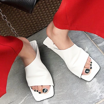 2019 Noua Moda Femei Papuci Piele De Oaie Piele Square Toe Sandale Pantofi De Femeie Vară Roma Petrecere Casual Pantofi De Bază