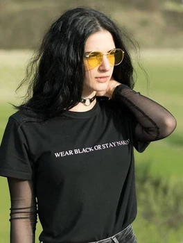 Purta Negru sau Stai Goală T-shirt Tumblr Inspirat Grunge Estetice Tee pentru Femei Tricou Casual Tinuta de Vara Grafic Tees