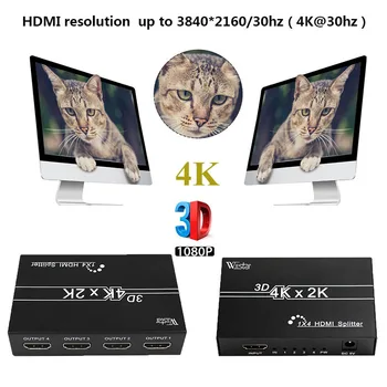 1BUC HD 4K HDMI Splitter 1X4 Port 3D UHD 1080p, 4K*2K Video HDMI Switch Comutator HDMI 1 Intrare Ieșire 4 cu adaptor de alimentare
