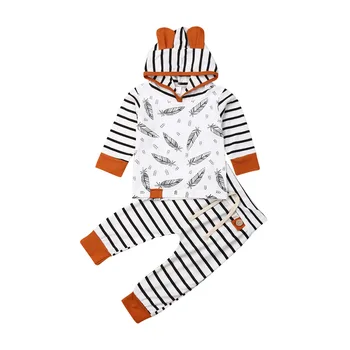 Copil copil Copil Haine Fete Toamna Trening cu Dungi Imprimate Pulover cu Glugă+Jambiere Pantaloni de Costum Set 0-24M
