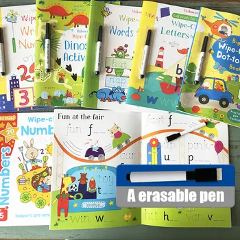 Copiii Wipe-Clean Reutilizabile engleză caiet cu Pix abilități de Scriere Numărul de Cuvinte pentru copii de Învățare Timpurie carte jucarie