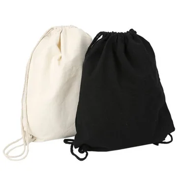 Sac de pânză umeri cordon pachet buzunare de creație personalizate de cumpărături student rucsac-sac de bumbac, Husă Alb Negru