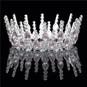 Multicolore Cristal Rotund Diademe Nunta Coroana De Mireasa Frizură Stras Diademă Cap Bijuterii Accesorii De Par