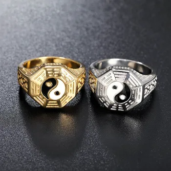 Personalitate Bârfă Simbolul Yin Yang Inele pentru Bărbați Aur de Culoare Argintie din Otel Inoxidabil Amuleta Deget Inelul de sex Masculin Benzi de Bijuterii Cadou