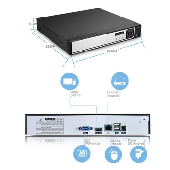 BESDER H. 265 16CH 5MP DVR NVR ONVIF P2P XMEye Security Network Video Recorder 1 HDD SATA Port de Ieșire 4K H. 265/264 Camera IP