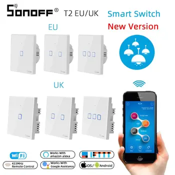SONOFF T2 UE/marea BRITANIE 1/2/3 Gasca Wifi Panou de Perete cu intrerupator Priza 433mhz RF/Touch/eWelink fără Fir Control de la Distanță de Start Google Alexa