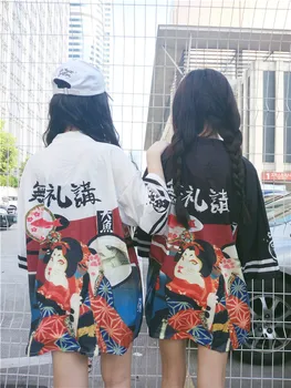 Vara Crap Japonez Tricou Harajuku Kimono Femeie Streetwear Negru, Alb Cardigan Haine