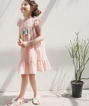 Vara Fete Rochie de Printesa de Culoare Alb-Roz Fata Dulce Rochii Zburli Maneca Design Haine pentru Copii Pentru Fete 6 8 10 12 14Y