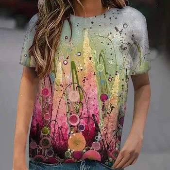 40# Femei T-Shirt Micul Print Floral O-neck Mâneci Scurte Vacanță Vrac Top T-Shirt pentru femeie t-shirt 2021 bumbac pentru Femei tunica