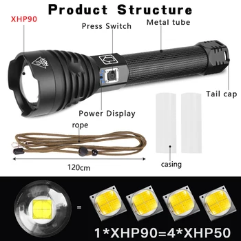90000LM cel Mai Puternic XHP90 LED Lanterna Tactice rezistent la apa Lanterna 3 moduri de Zoom de Vânătoare, camping lămpi De 18650 sau 26650