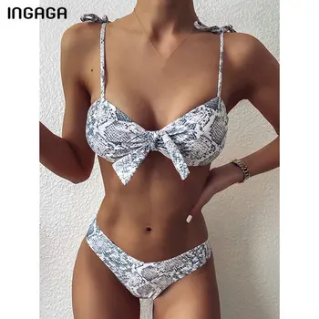 INGAGA Push-Up Set de Bikini Costume de baie 2021 Șarpe Costume de baie Femei Înnodate Piept Costume de Baie Curea Arc Costum de baie Nou Uzură Plajă