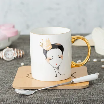 European Stil Romantic Bone China Urmă Un Design În Aur Mic Dejun Lapte Cu Cana Cana De Aur Scrisoare Margine Mic-Burghez Ceașcă De Cafea