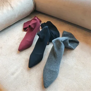 2019 nou tricotate din lână material TPR talpa elastica șosete cizme stil simplu, subliniat cu toc gros cu moda pentru femei cizme pentru femei