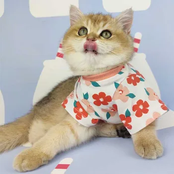 Pisica Haine Scurte De Vară Respirabil T-Shirt Pentru Animale De Companie Drăguț Haine Subțiri Pisica Pisica De Companie Haine De Bumbac Elastic Cat Mâneci Scurte