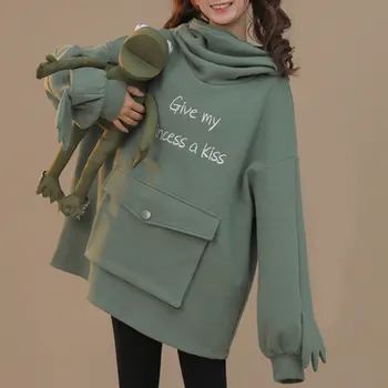 Moda Harajuku Pulover Cu Gluga Litere Imprimate Vrac Hanorace 2020 Femei Toamna Gros Pierde Tricoul Casual Broasca Îngroșa Sus