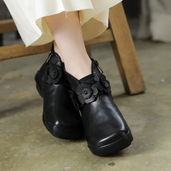 Tayunxing Manual Pantofi din Piele Moale, cu Toc mic Cârlig Buclă Zip Doamna Bottes Platforma Confort Glezna Cizme pentru Femei 3905-9