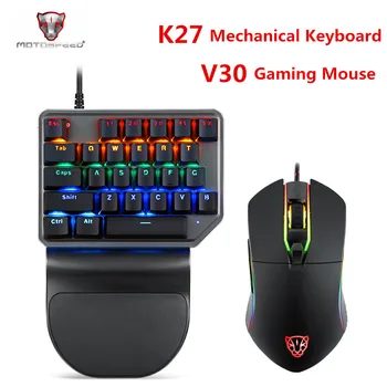 Motospeed K27 tastatură Mecanică Motospeed V30 Mouse de Gaming cu Fir USB Singură mână Albastru Comutator lumina de Fundal Pentru Calculator Notebook