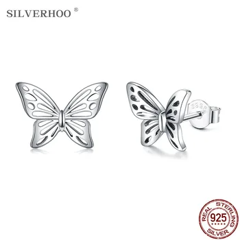 SILVERHOO Stud Cercei Pentru Femeile Fată Argint 925 Drăguț Ajurata Fluture Cercei Argint 925 Bijuterii Cadou de Aniversare