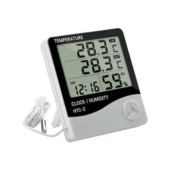3in1 Multifuncțional Ceas Digital LCD Termometru Higrometru Electronic de Temperatură și Umiditate Metru Interior Exterior HTC-2
