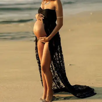 Femeile gravide Dantelă de Pe umăr Rochii de Mama cu mult Timp Maxi Rochie de Maternitate Recuzită Fotografie mărimile S-XL