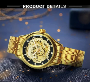 CÂȘTIGĂTORUL Ceas Barbati Top Brand de Lux, Ceasul de Aur Ceasuri Automate Phoenix Dragon Schelet Formați de Cristal din Oțel Inoxidabil часы мужские
