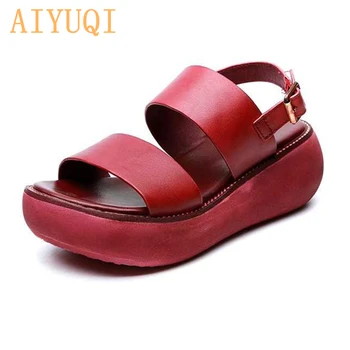 AIYUQI Femei sandale retro 2020 noi de vara femei, sandale piele naturala platforma wedge încălțăminte pantofi rosii pentru femei