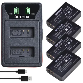 Batmax LP-E12 LPE12 Baterie Li-ion+LED Dual USB Încărcător cu Tip C Port pentru Canon EOS M50, EOS M100,100D Sărut X7 Rebel SL1