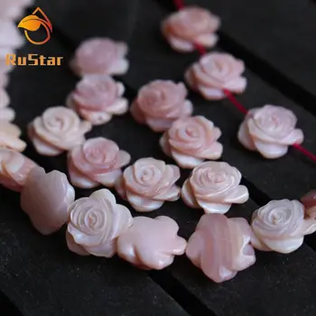 30pcs/lot 10mm Real de Flori Naturale Mama de Perla shell Margele Forate Roz Floare Trandafir MOP Pearl Shell pentru Bijuterii DIY