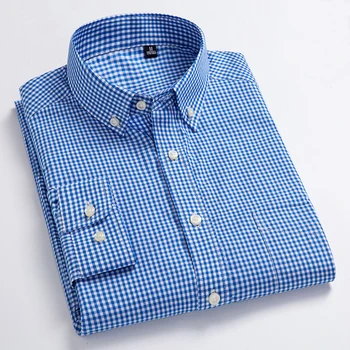 New Sosire Barbati Oxford se Spală și se Purta Camasi Carouri din Bumbac Tricouri Casual de Înaltă Calitate de Design de Moda pentru Bărbați Tricouri Rochie