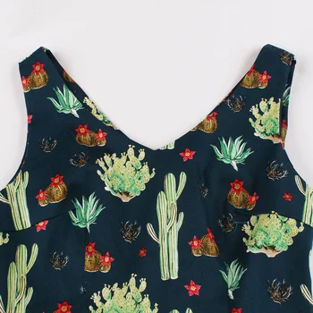 Tonval Multicolor Cactus Imprimare fără Mâneci Epocă Halate de 50 de ani Pinup O Linie Dress V Gâtului Femei Vara Bumbac Plus Dimensiune Rochie