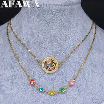AFAWA Mama Copilului din Oțel Inoxidabil Stratificat Colier Multicolor turc Ochi Colier Bijuterii Cadou de Ziua Mamei colares feminino N61S